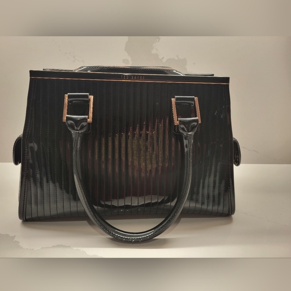 TED BAKER black patent handbag purse with rose gold - Picture 1 of 5